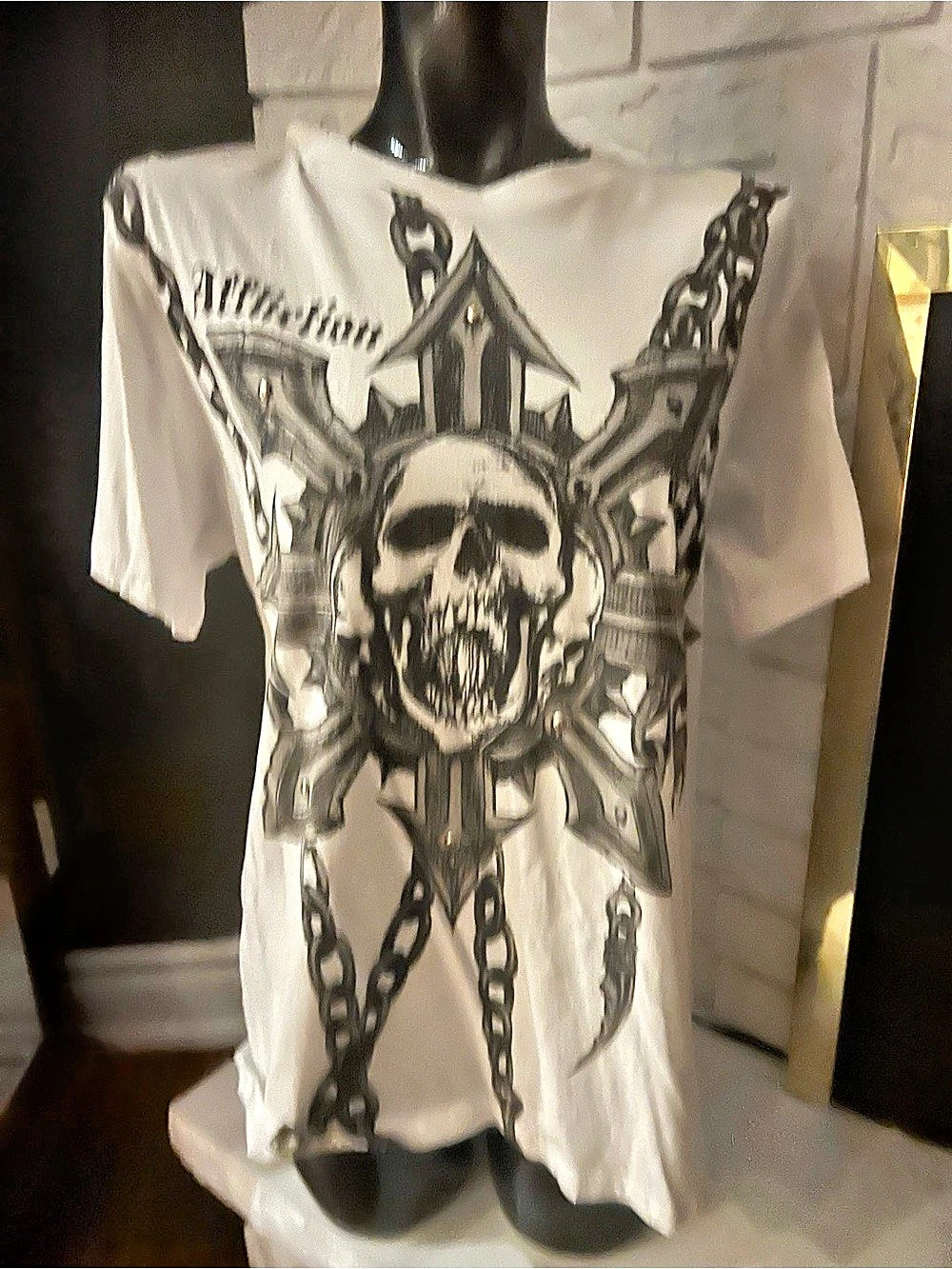 Affliction Graphic Skull Short Sleeve Tee in White